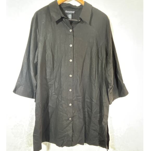 Dialogue Button Up 1X Black NEW Linen Blend Long Tunic QVC - Picture 1 of 12